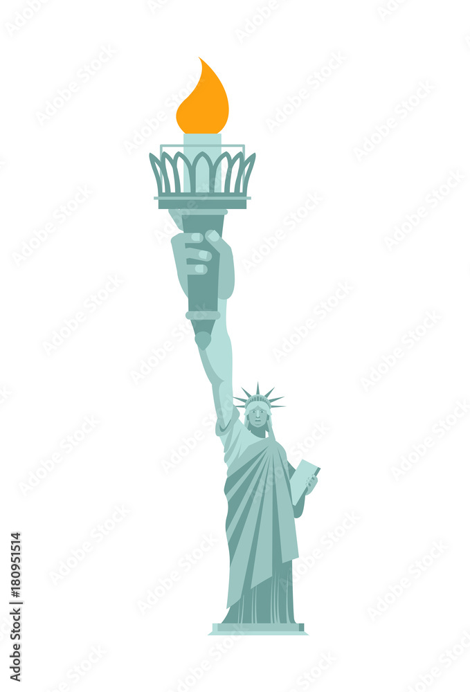 Statue of Liberty is large hand. Torch. United States landmark. America is symbol. Vector illustration Statue of Liberty is large hand. Torch. United States landmark. America is symbol. Vector illustration