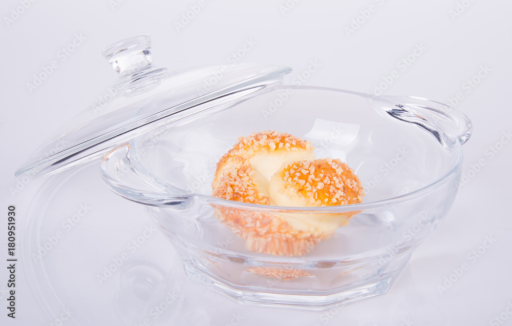glass bowl with food on a background glass bowl with food on a background