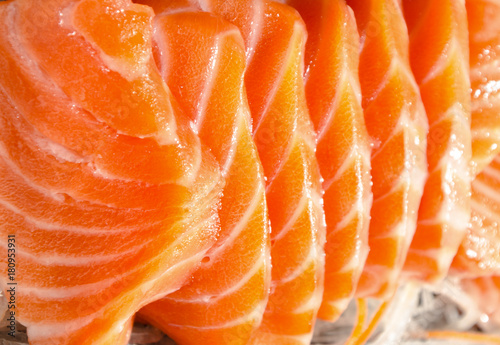 close up shot of japanese food sashimi raw slice salmon