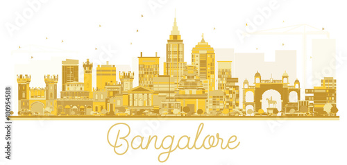 Bangalore City skyline golden silhouette.