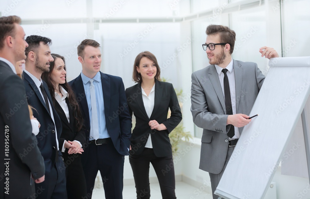 businessman pointing pen on blank Board for presentation businessman pointing pen on blank Board for presentation