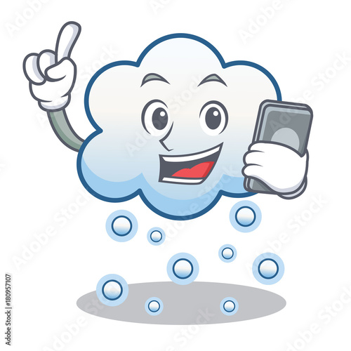 With phone snow cloud character cartoon