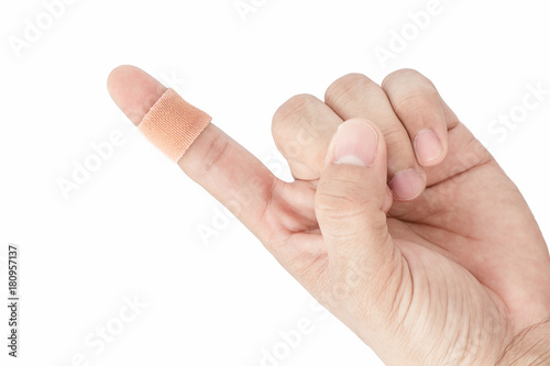 Bandage on the index finger isolate background