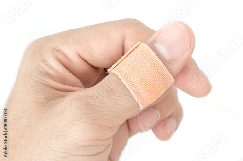 Bandage on the thumb split background