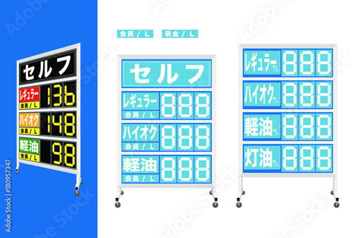 ガソリン価格　デジタル看板イラスト
