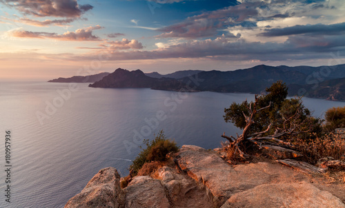 Corsica sunset near Piana region photo