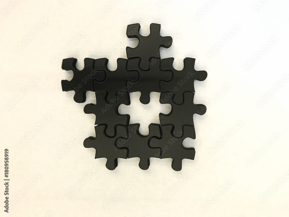 Black 3d puzzle pieces with isolation. Empty white space for text. Black 3d puzzle pieces with isolation. Empty white space for text.
