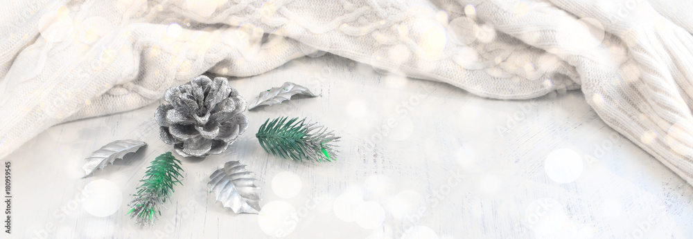 Banner Christmas composition with decorative elements. Banner Christmas composition with decorative elements.