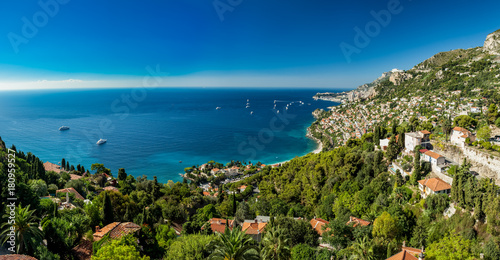 Panoramic view of Roquebrune Cap Martin showing coastline with yachts