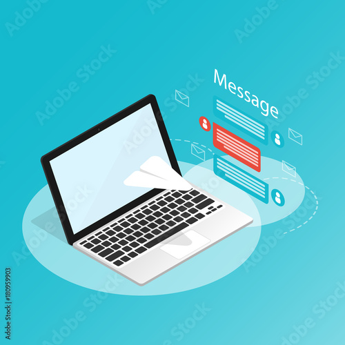 You've got mail,isometric laptop send message rocket paper,application notifications vector