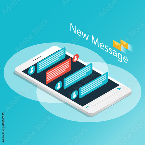 isometric smartphone new message chat application vector