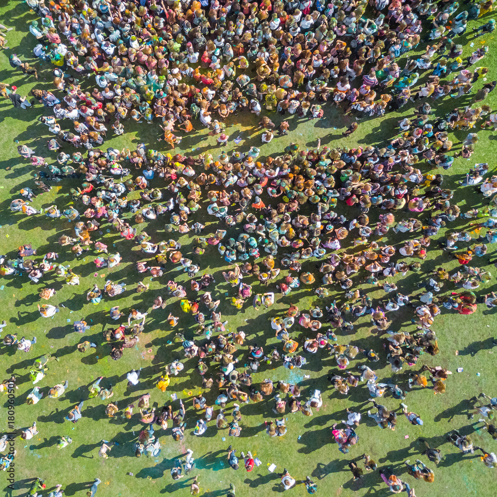 Top view of the people at the Holi Colors Festival