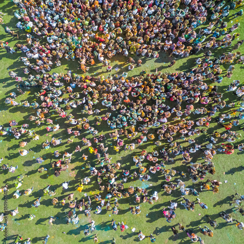 Top view of the people at the Holi Colors Festival