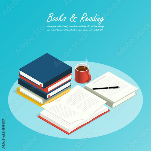 isometric book reading vector