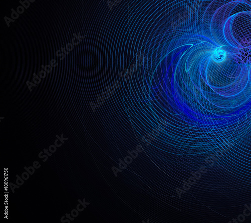 beautiful fractal blue circles on a black background are added to the flower