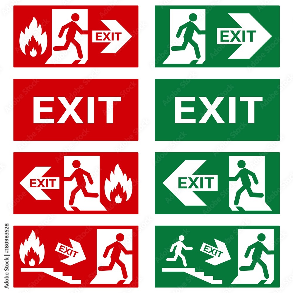 Fire exit emergency safety sign 
