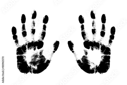 Print of hand of human, cute skin texture pattern,vector grunge illustration. Scanning the fingers, left and right palm on white background..