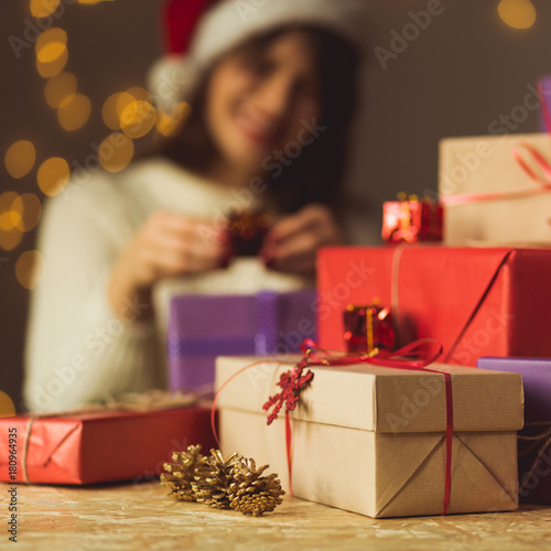 Girl opening Christmas presents