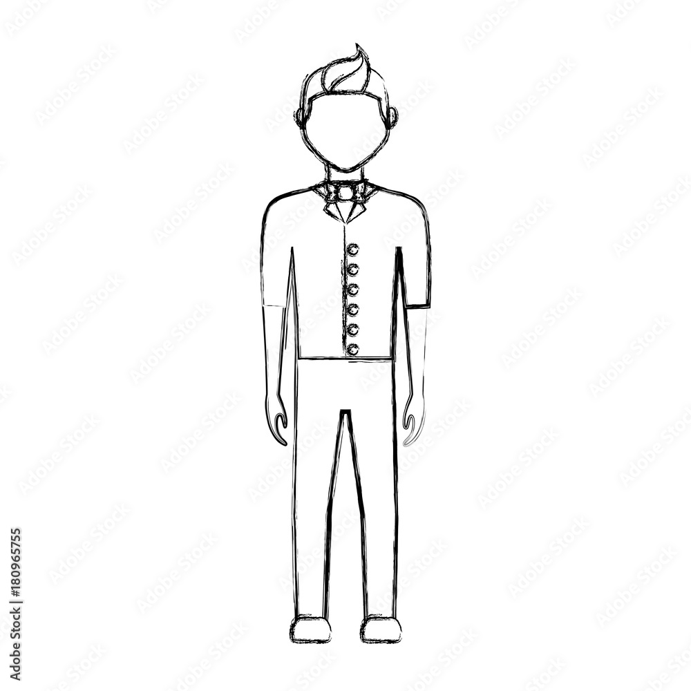 flat line uncolored waiter man over white background vector illustration flat line uncolored waiter man over white background vector illustration