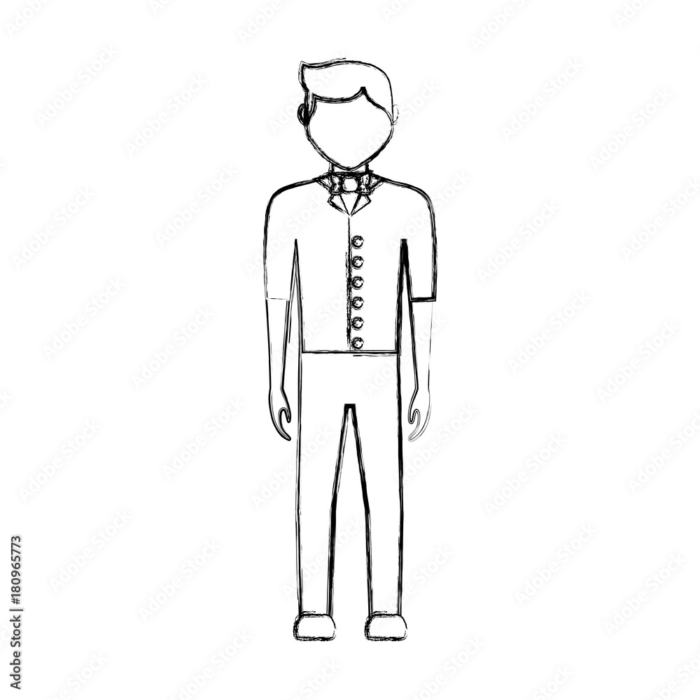 flat line uncolored waiter man over white background vector illustration flat line uncolored waiter man over white background vector illustration
