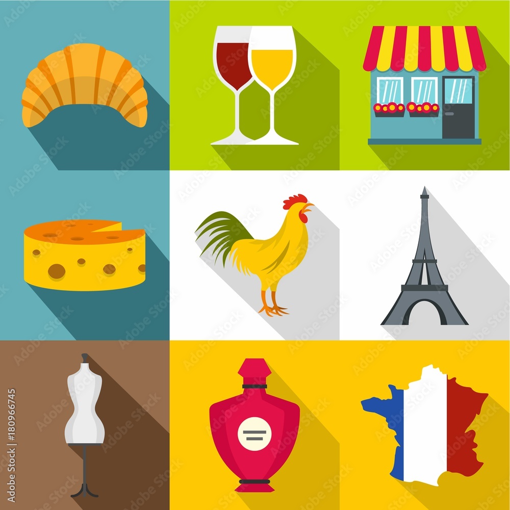 France Republic icons set, flat style France Republic icons set, flat style