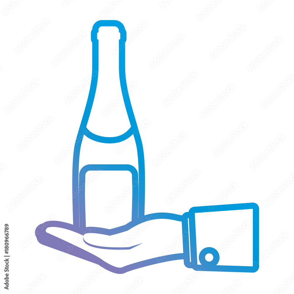 hand with champagne bottle icon over white background vector illustration hand with champagne bottle icon over white background vector illustration