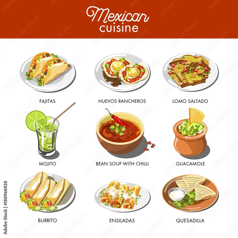 Mexican food cuisine traditional dishes of meal dishes