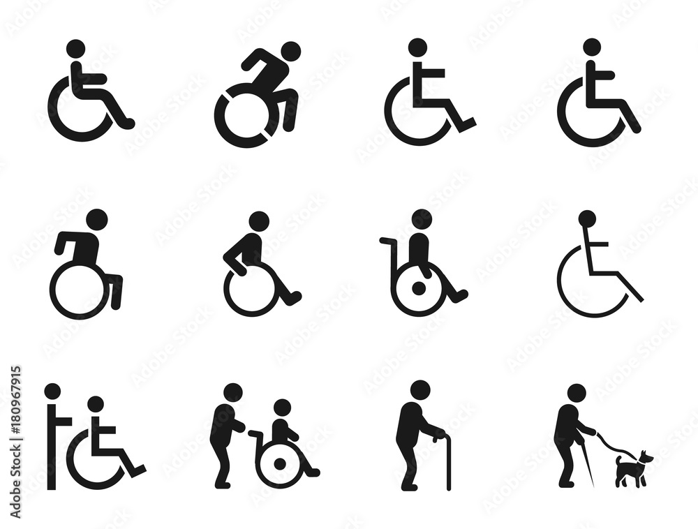 disabled handicap icons set, vector illustration on white background - obrazy, fototapety, plakaty 