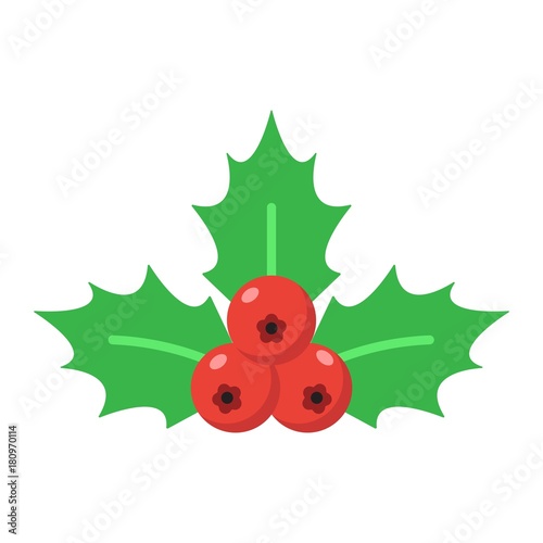 Christmas holly berries flat icon, New year and Christmas, xmas sign vector graphics, a colorful solid pattern on a white background, eps 10.