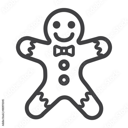 Gingerbread man line icon, New year and Christmas, xmas sweet sign vector graphics, a linear pattern on a white background, eps 10.