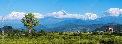 Horizontal panoramic mountain view to Annapurna mountain range, Nepal © Ievgen Skrypko