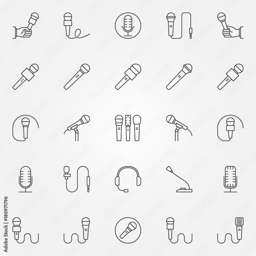 Microphone icons set - vector thin line concept symbols Microphone icons set - vector thin line concept symbols