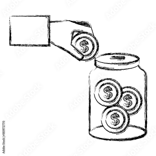 hand saver with glass jar and coins money