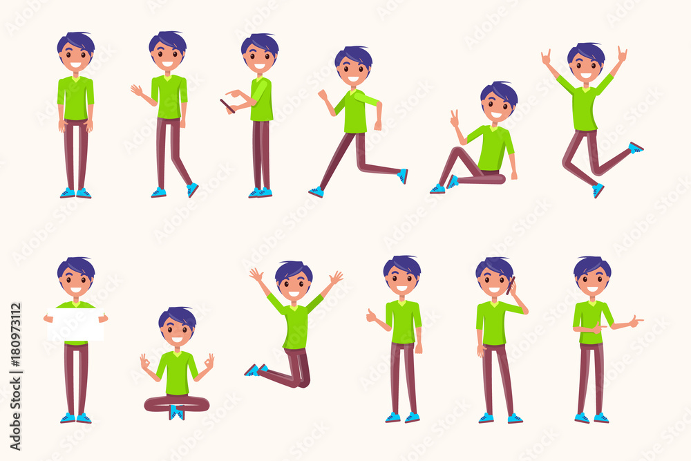 Fototapeta premium Guy Poses in Movement, During Jump, While Running