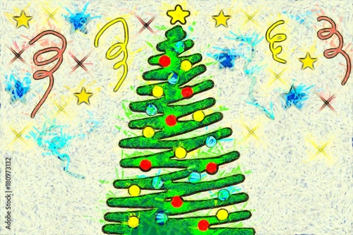 Illustration Christmas tree with colorful toys