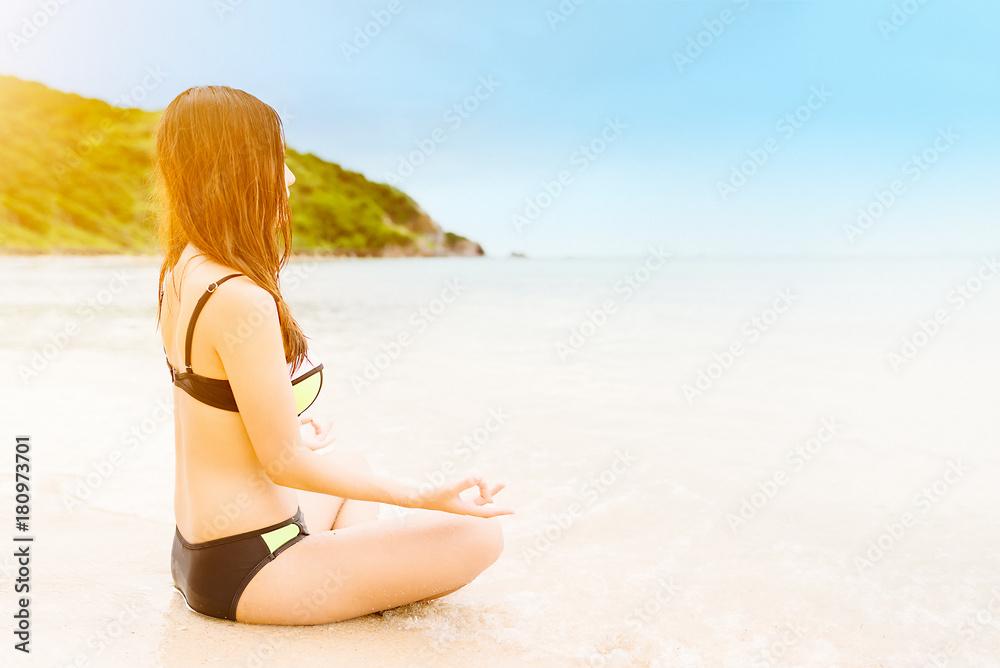 Young asian women in bikini on beach,relaxing concept. Young asian women in bikini on beach,relaxing concept.