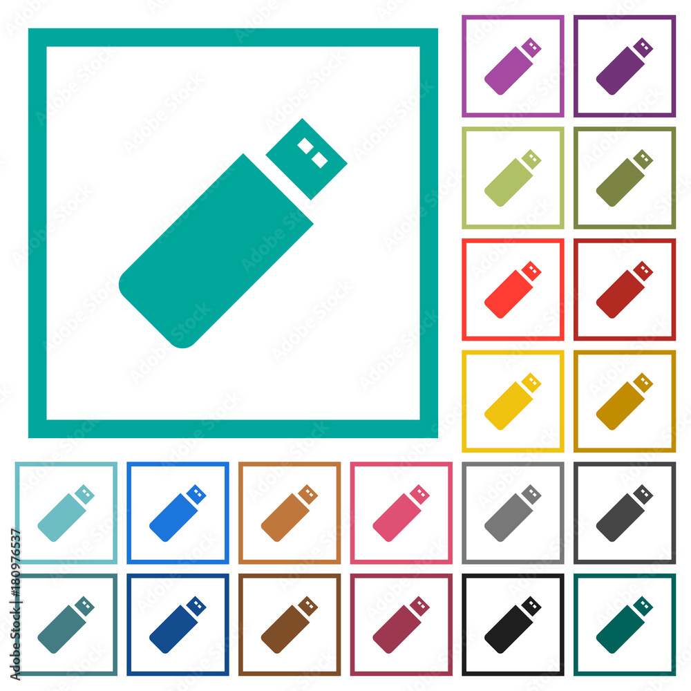 Pendrive flat color icons with quadrant frames Pendrive flat color icons with quadrant frames