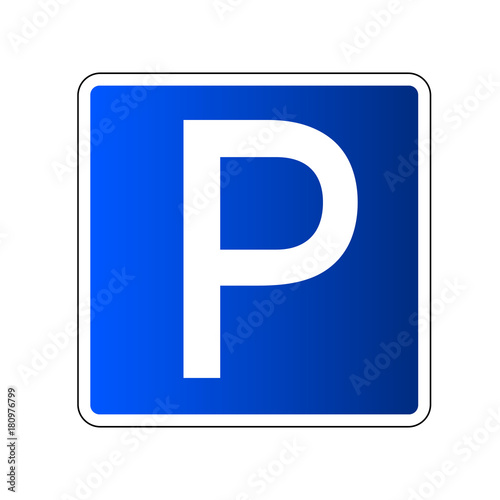 Parking road sign blank. Parking place sign for car. Transport park zone. Roadsign regulation. Transportation parking place. Square blue icon for street parking Vector illustration