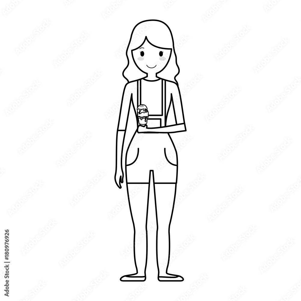 cartoon woman with ice cream icon over white background vector illustration