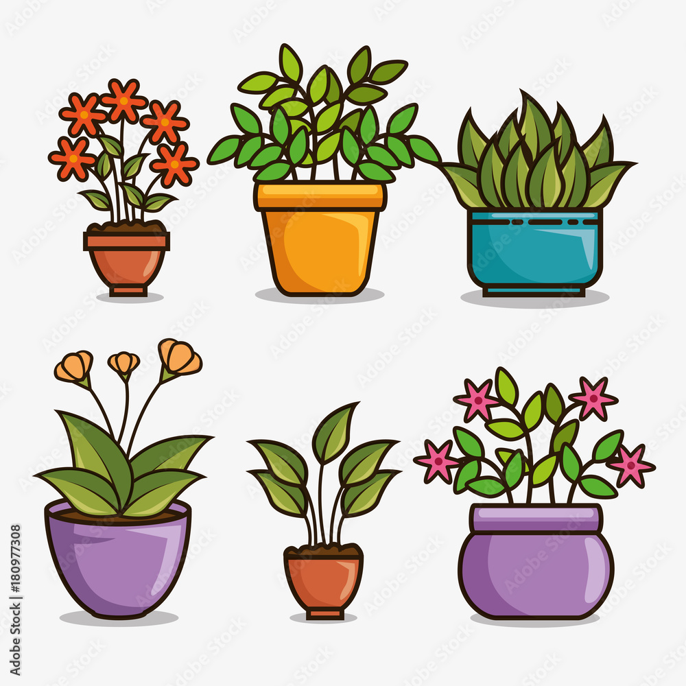 Fototapeta premium cute beautiful house plants cartoons
