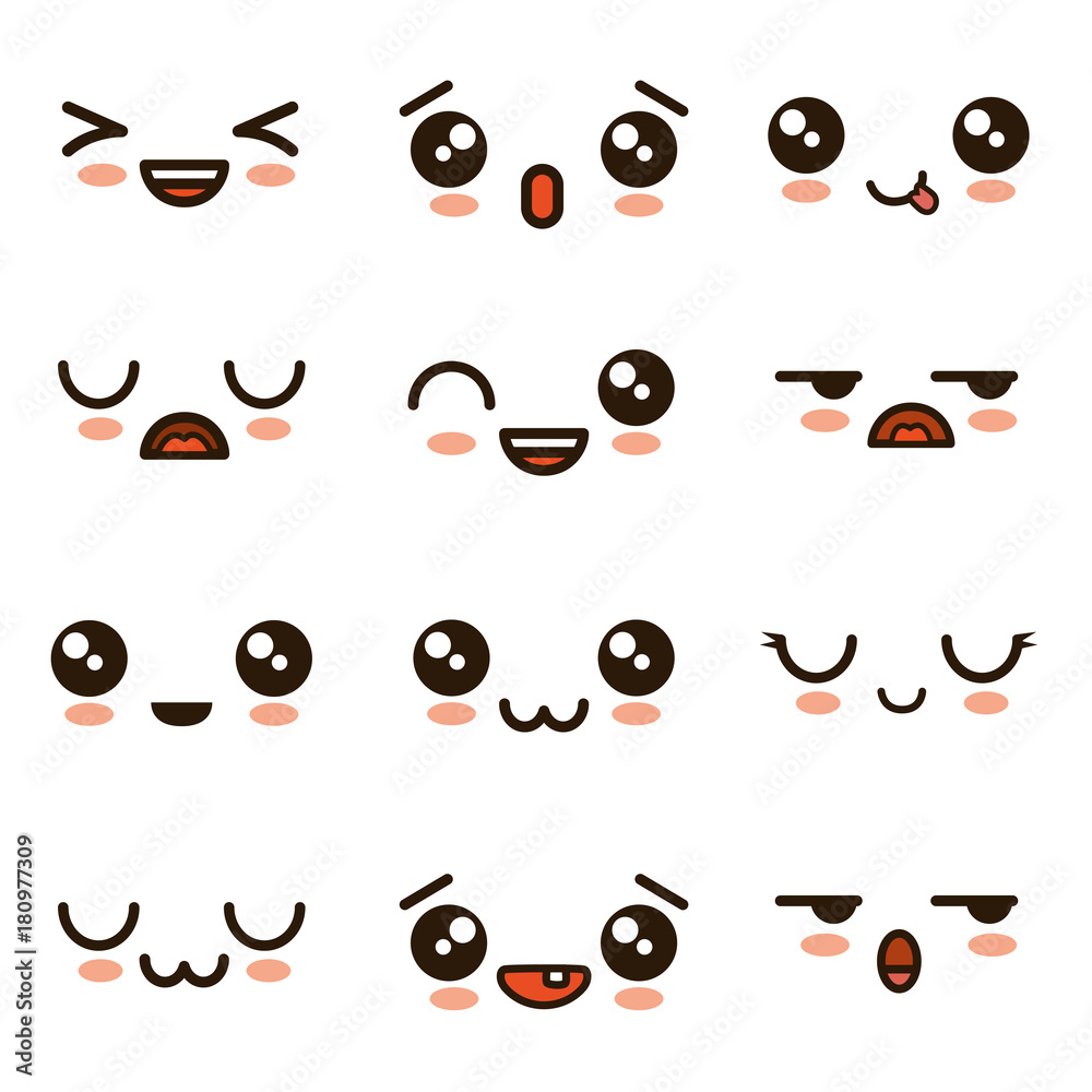 cute faces kawaii emoji cartoon Stock Vector | Adobe Stock