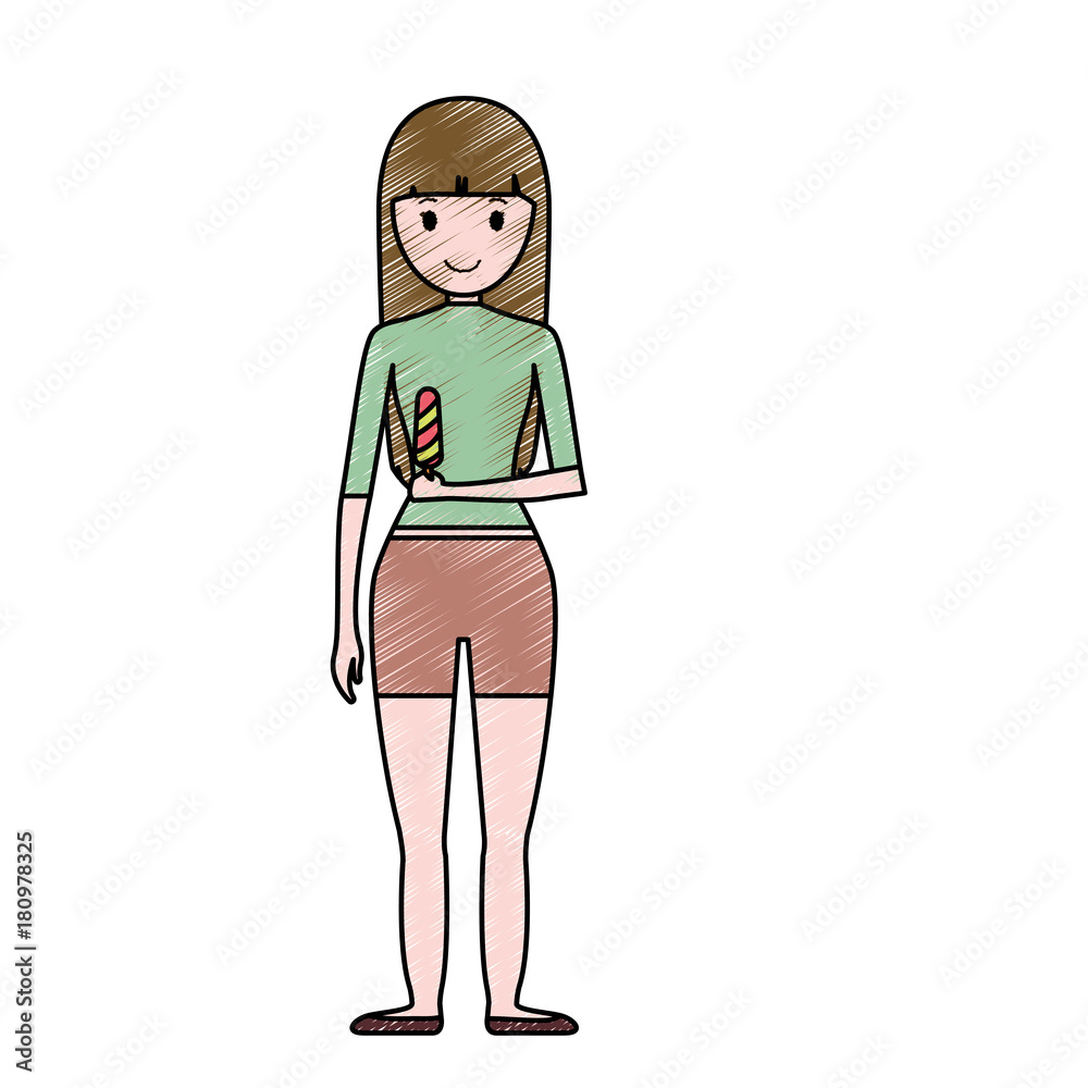 Fototapeta premium cartoon woman with ice cream icon over white background colorful design vector illustration