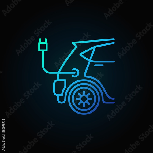 Blue electric car vector concept icon in line style
