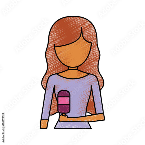 avatar woman with ice cream icon over white background colorful design vector illustration