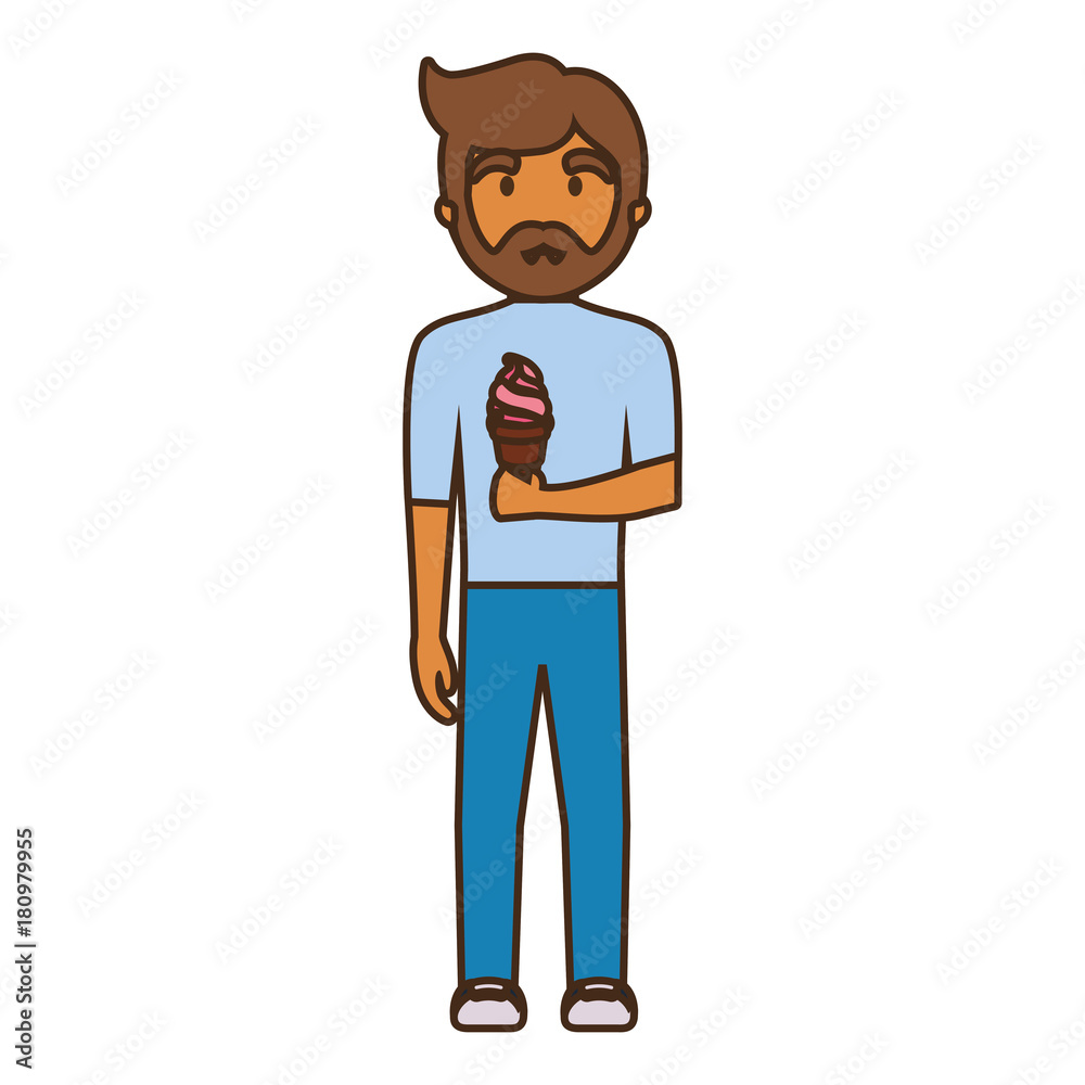 cartoon man with ice cream icon over white background colorful design vector illustration