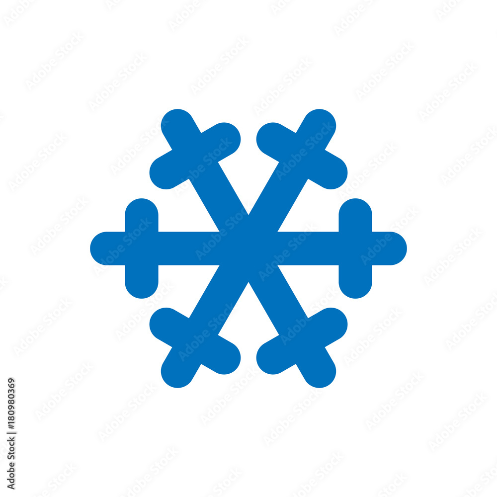 Snowflake sign. Blue Snowflake icon isolated on white background. Snow flake silhouette. Symbol of snow, holiday, cold weather, frost. Winter design element Vector illustration