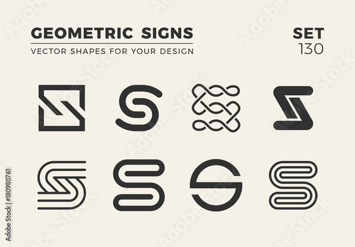 Set of eight minimalistic trendy shapes. Stylish vector logo emblems for Your design. Simple geometric signs collection. photo