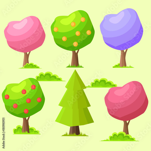 Low Poly Colorful Trees Flat Vector Set