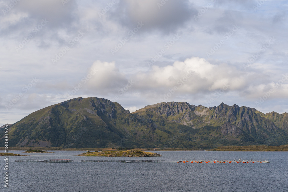 The Lofoten Islands rising up directly from the Atlantic Ocean
