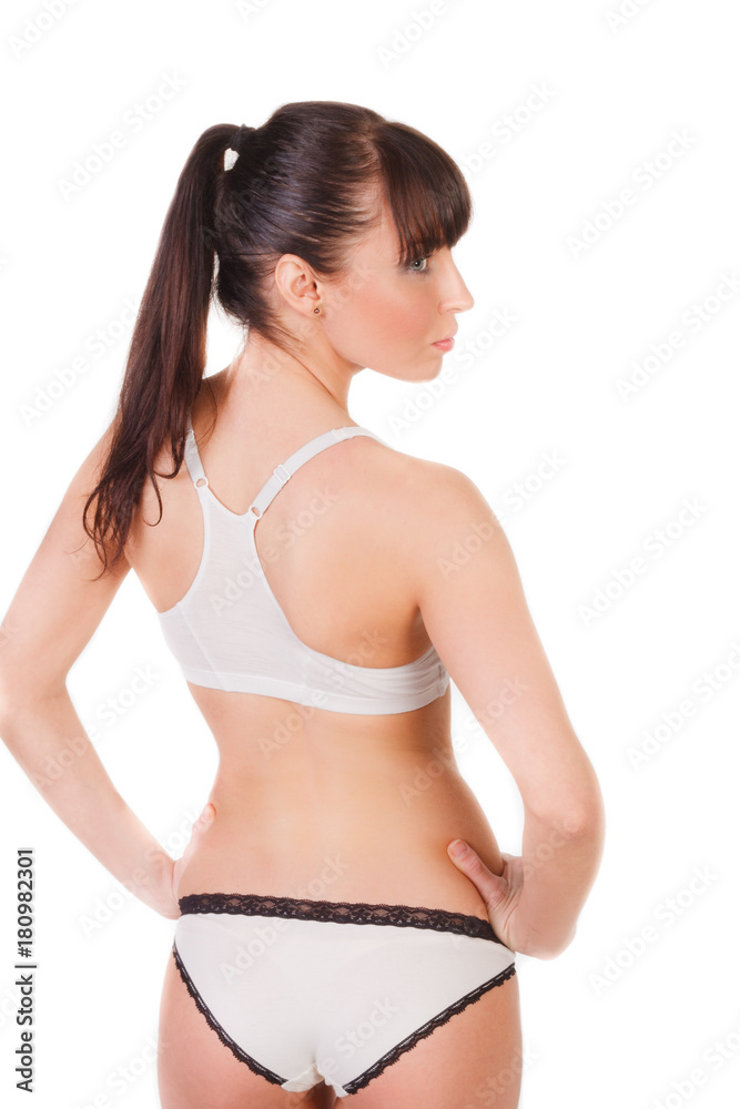 beautiful young woman with slim body in underwear isolated beautiful young woman with slim body in underwear isolated